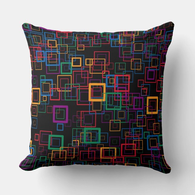 Retro Paars Mint Yellow Squares Patroon Kussen (Voorkant)