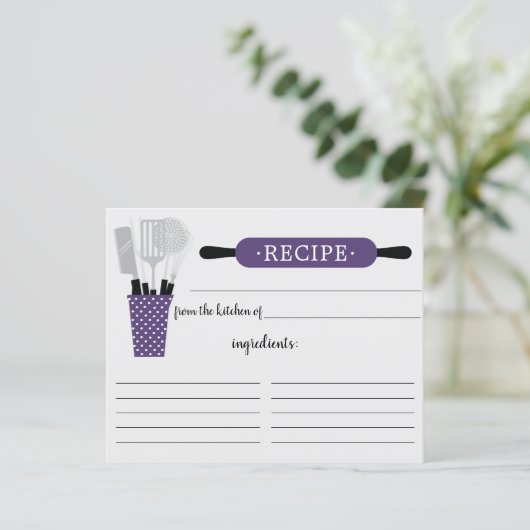 Retro Paars Rolling Pin Kitchen Tools Recipcard (Staand voorkant)