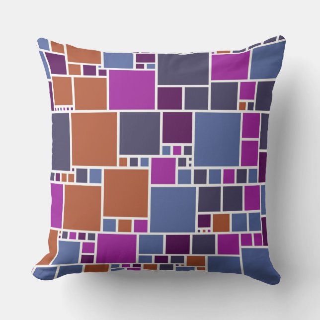 Retro Paars Tan Gray Squares Patroon Kussen (Voorkant)