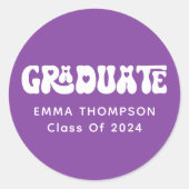 Retro Paarse Afstuderen Klasse van 2024 Ronde Sticker (Voorkant)