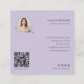 Retro Paarse Bakkerij Gingham QR Code Foto Vierkante Visitekaartje (Achterkant)