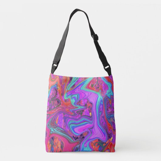 Retro Paarse, blauwe en Oranje Abstracte vloeibare Crossbody Tas (Achterkant)
