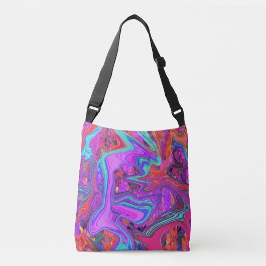 Retro Paarse, blauwe en Oranje Abstracte vloeibare Crossbody Tas (Voorkant)