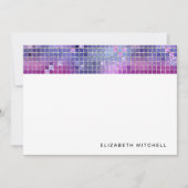 Retro Paarse Blauwe Roze Disco Ball Mirror Monogra Notitiekaartje (Voorkant)