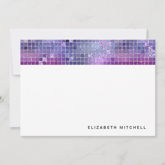 Retro Paarse Blauwe Roze Disco Ball Mirror Monogra Notitiekaartje (Voorkant)