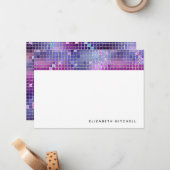 Retro Paarse Blauwe Roze Disco Ball Mirror Monogra Notitiekaartje (Voorkant / Achterkant in situ)