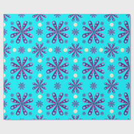 Retro paarse bloemen op blauwe achtergrond cadeaupapier
