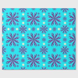 Retro paarse bloemen op blauwe achtergrond cadeaupapier