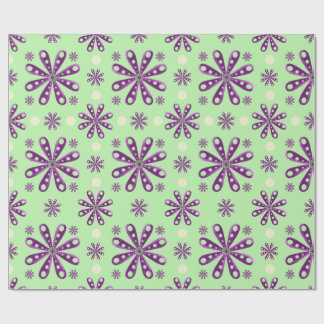 Retro paarse bloemen op groene achtergrond cadeaupapier