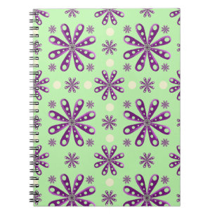 Retro paarse bloemen op groene achtergrond notitieboek