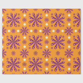 Retro paarse bloemen op oranje achtergrond cadeaupapier