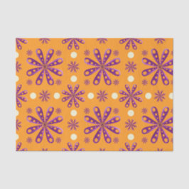 Retro paarse bloemen op oranje achtergrond tissuepapier