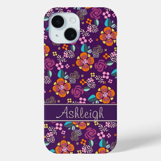 Retro Paarse bloemmotief Case-Mate iPhone Case (Achterkant)