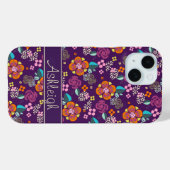Retro Paarse bloemmotief Case-Mate iPhone Case (Achterkant (horizontaal))