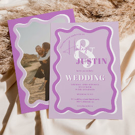 Retro paarse bocht met een golvende trouwfoto kaart