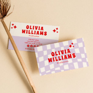 Retro Paarse Bold Groovy Geruit Funky Trendy Visitekaartje
