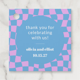 Retro Paarse Checkerboard Custom Couples Douche Bedankjes Labels