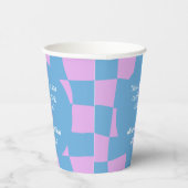 Retro Paarse Checkerboard Custom Couples Douche Papieren Bekers (Rechts)