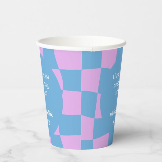 Retro Paarse Checkerboard Custom Couples Douche Papieren Bekers (Rechts)