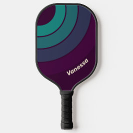 Retro Paarse Cirkel Regenboog met Naam Pickleball Paddle