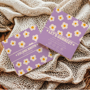 Retro Paarse Crème Groovy Bloemige Trendy Fun Boho Vierkante Visitekaartje