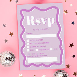 Retro paarse curve squiggle wavy rsvp kaart