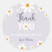 Retro Paarse Daisy 1e Verjaardag Dank u Labels (Voorkant)