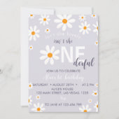 Retro Paarse Daisy Eerste Verjaardagsfeestuitnodig Kaart (Voorkant)