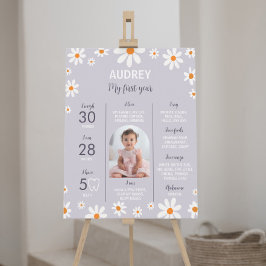 Retro Paarse Daisy Verjaardagsfeestje Mijlpaal tek Poster