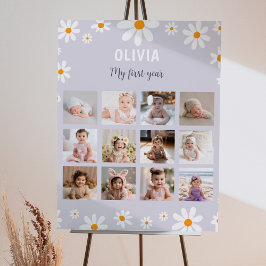 Retro Paarse Daisy Verjaardagsfoto Milestone Poste Poster