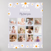 Retro Paarse Daisy Verjaardagsfoto Milestone Poste Poster (Voorkant)