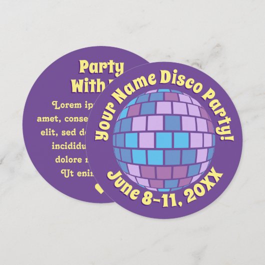 Retro Paarse Disco Bal PERSOONLIJK Kaart (Voorkant / Achterkant)