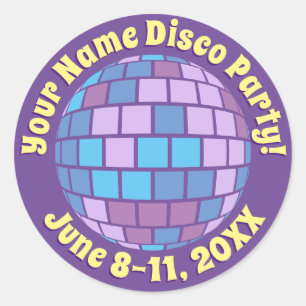 Retro Paarse Disco Bal PERSOONLIJK Ronde Sticker