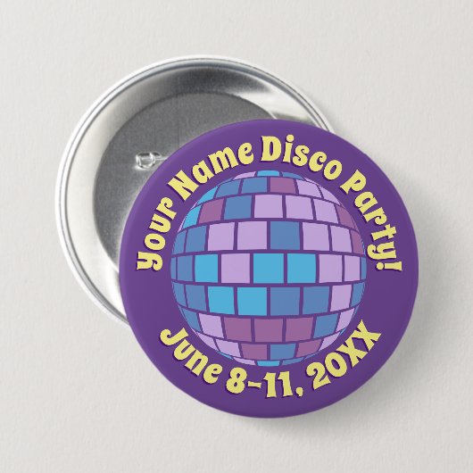 Retro Paarse Disco Bal PERSOONLIJKE Knop Ronde Button 7,6 Cm (Voorkant /achterkant)