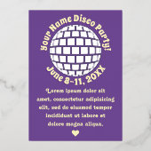 Retro Paarse Disco Ball PERSONALIZED Silver Folie Uitnodiging (Voorkant)