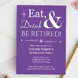 Retro Paarse Eet Drink en worden gepensioneerd Kaart