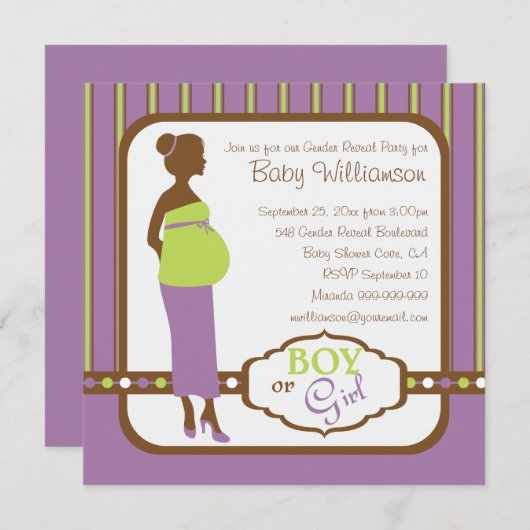 Retro Paarse en groene Baby Kaart (Voorkant / Achterkant)