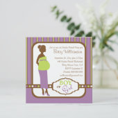 Retro Paarse en groene Baby Kaart (Staand voorkant)