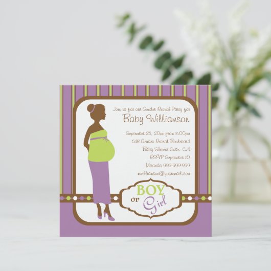 Retro Paarse en groene Baby Kaart (Staand voorkant)