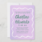 Retro Paarse en groene golvende handschrift bruilo Kaart (Voorkant)