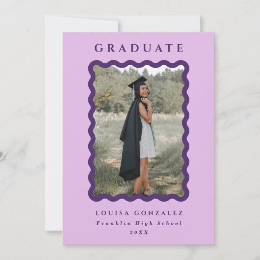 Retro Paarse en Lila golven Foto Afstuderen Aankondiging (Voorkant)