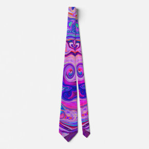 Retro Paarse en Oranje Abstract Groovy Werveling Stropdas