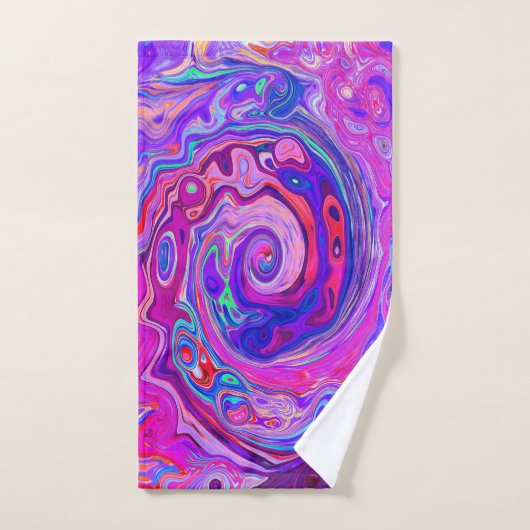 Retro Paarse en Oranje Abstracte Groovy Swirl Bad Handdoek (Handdoek)
