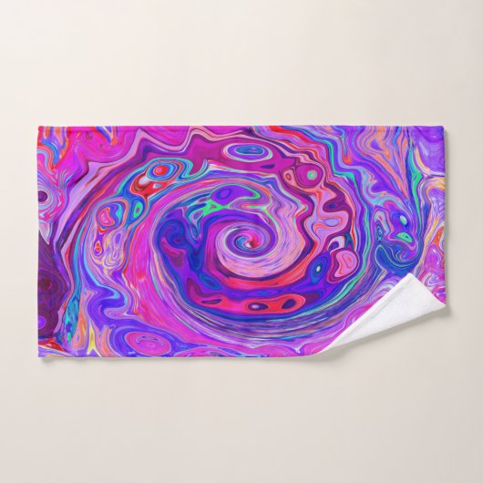 Retro Paarse en Oranje Abstracte Groovy Swirl Bad Handdoek (Handdoek)