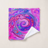 Retro Paarse en Oranje Abstracte Groovy Swirl Bad Handdoek (Wasdoekje)
