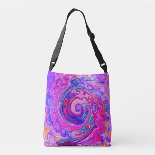 Retro Paarse en Oranje Abstracte Groovy Swirl Crossbody Tas (Achterkant)