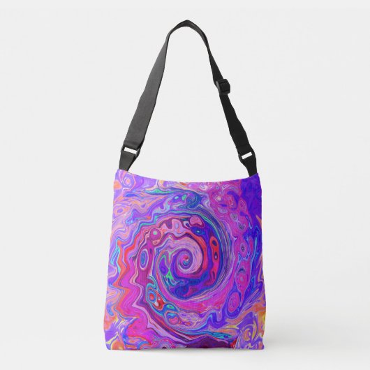 Retro Paarse en Oranje Abstracte Groovy Swirl Crossbody Tas (Voorkant)