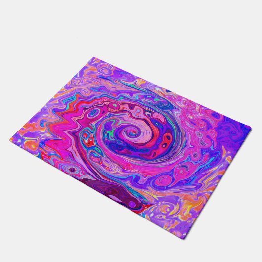 Retro Paarse en Oranje Abstracte Groovy Swirl Deurmat (Schuin)