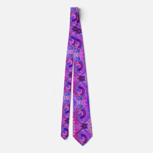 Retro Paarse en Oranje Abstracte Groovy Swirl Stropdas (Achterkant)