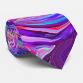 Retro Paarse en Oranje Abstracte Groovy Swirl Stropdas (Opgerold)